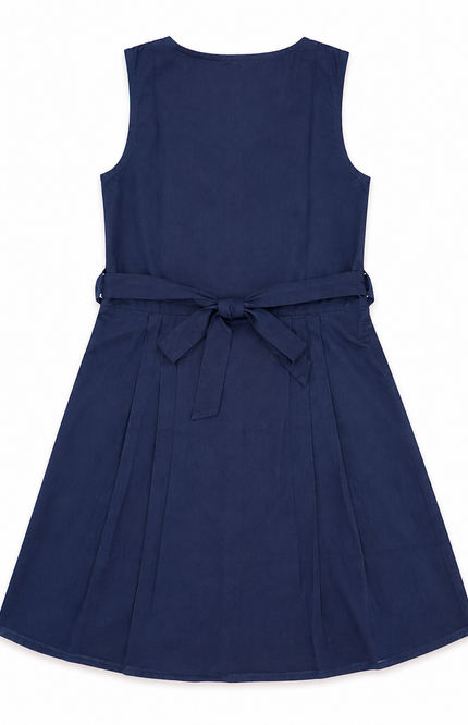 Navy Blue Sleeveless Waist-Tie A-Line Dress