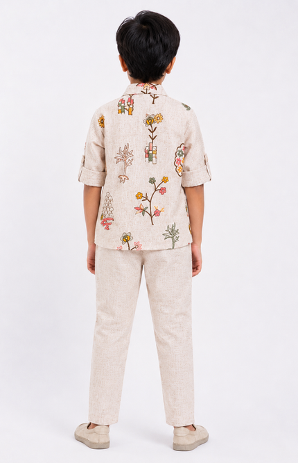Cream Embroidered Ethnic Co-Ord Set