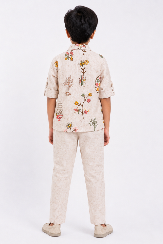 Cream Embroidered Ethnic Co-Ord Set
