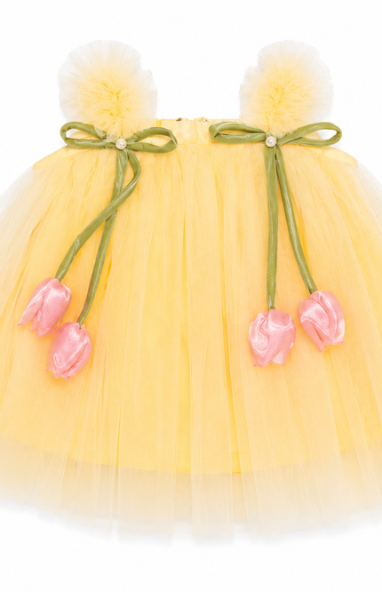 Party Dress with Floral Pom-Pom Straps