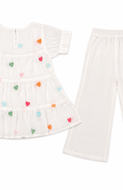 Pastel Heart Tiered Dress & Wide-Leg Pants Set
