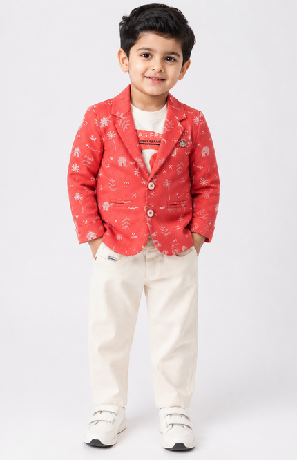 Kids Printed Blazer Co-Ord Set with Graphic T-Shirt & Pants