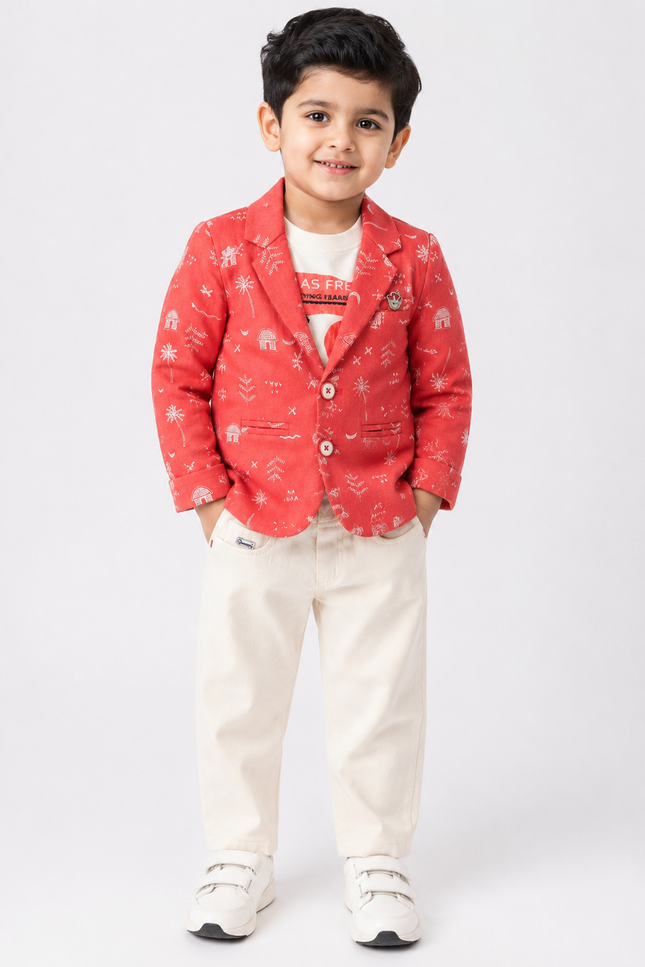 Kids Printed Blazer Co-Ord Set with Graphic T-Shirt & Pants