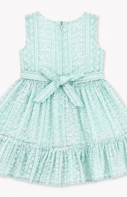 Mint Green Floral Lace Fit & Flare Dress