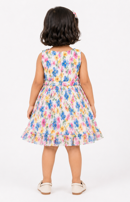 Floral Pleated Party Dress for Girls