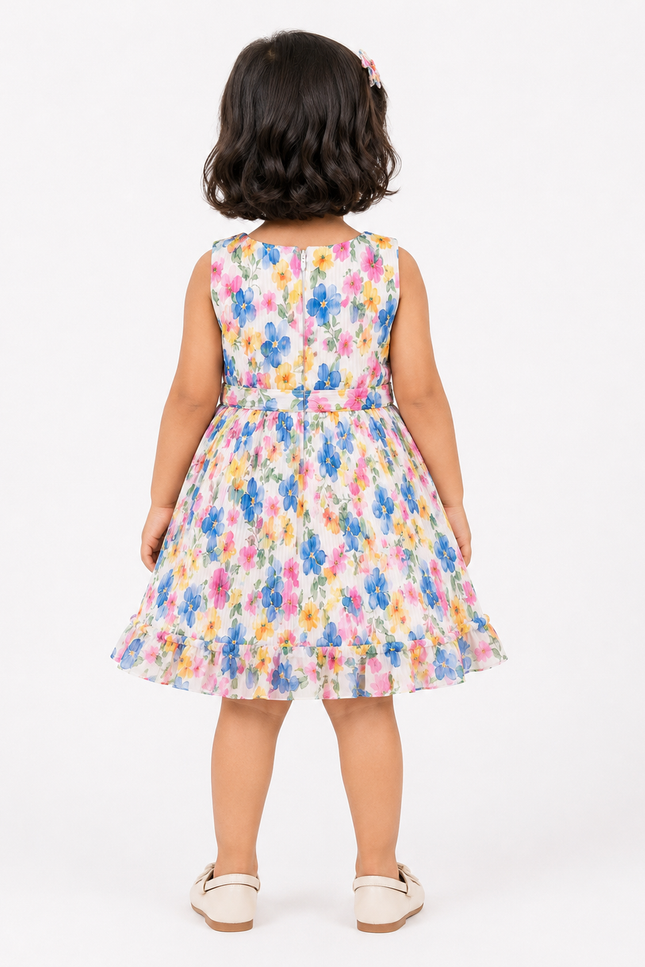 Floral Pleated Party Dress for Girls