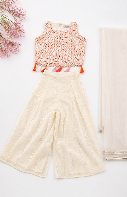 Embroidered cream Co-ord Set with Dupatta